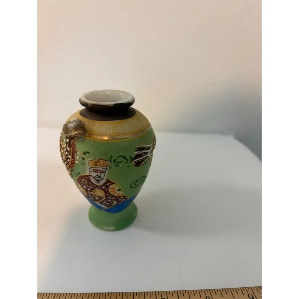 vtg Japanese Satsuma Moriage Vase with Dragon and Immortal Motif